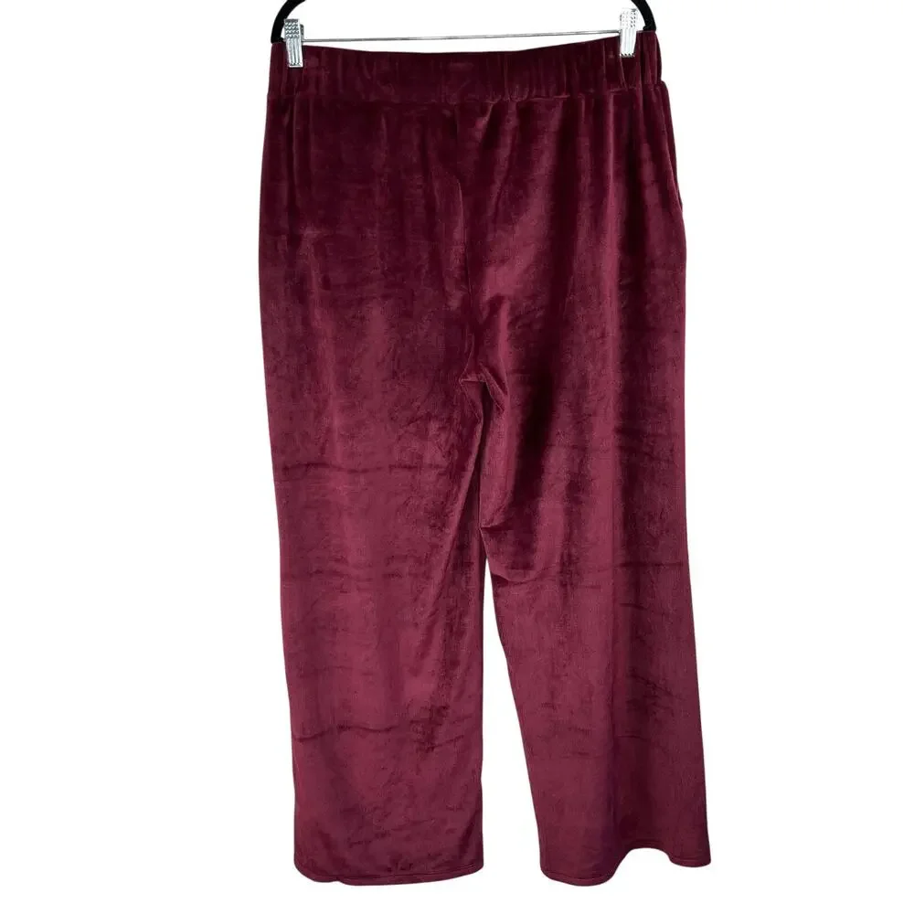 Michael Kors Burgundy Velour Straight Leg Track Pants L NWOT Ruby Maroon Red